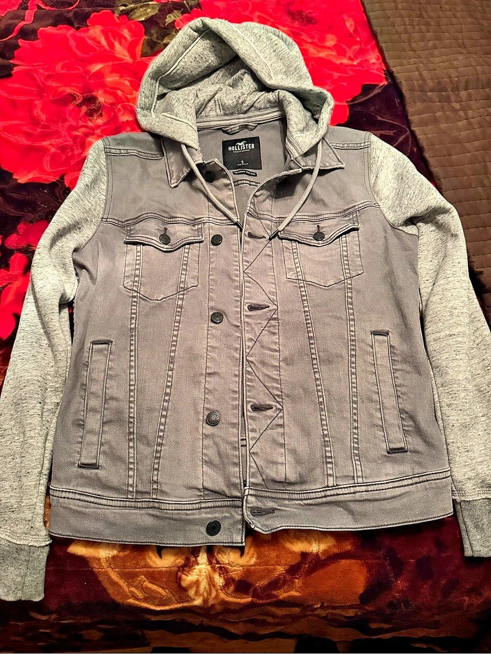 Hollister Epic Flex Gray Hooded Denim Jacket Sweater